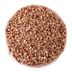 buckwheat fried in a paper bag on a white background