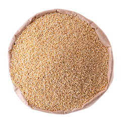 millet in a paper bag on a white background
