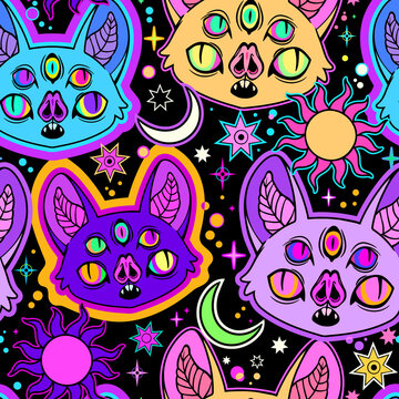 funny bright pattern of colorful psychedelic bats