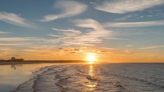 Time lapse Sunset and ebb tide in Calais