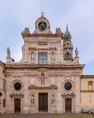Fototapeta na wymiar Facade of the church of San Giovanni Evangelista, historic center of Parma, Italy