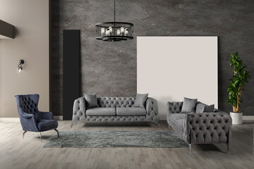 3D rendering of modern living room .modern furniture set.