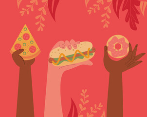 hands lifting fast food