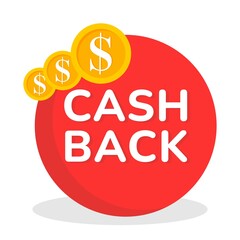 Cash back advertise banner for finance services. Cash back service, financial payment label. Gold coin symbol. Vector