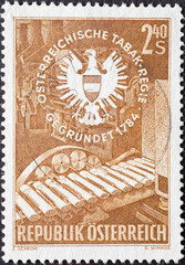 Austria - circa 1959: a postage stamp from Austria, showing a historical cigar production. 175...