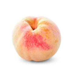 close-up white peach cut half on white background