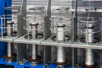 bobbins with rope on the machine of a clothing factory