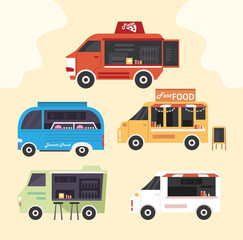 five food trucks icons