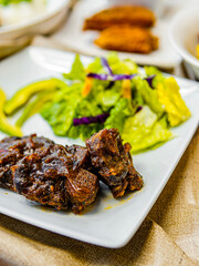 grilled oxtails food flat lay