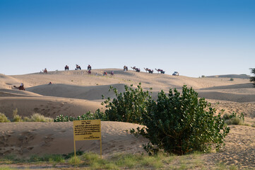 Fototapeta na wymiar Thar desert. Barren land , sand dunes of Jaisalmer, Rajasthan, India.