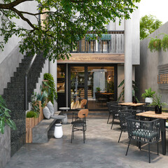 3d render of cafe shop exterior outdoor view