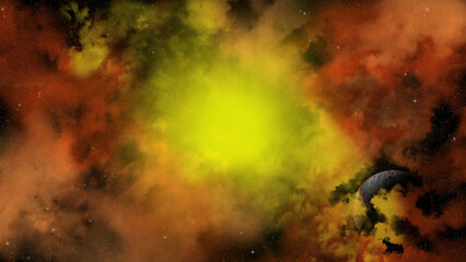 Abstract background - a red cosmic nebula on a black background.