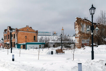 old houses in the snow