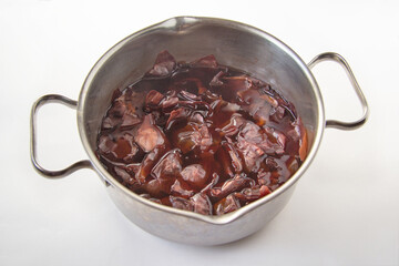 in a saucepan onion husks drenched in hot water for painting eggs