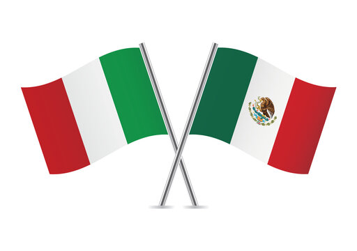 Italy and Mexico crossed flags. Italian and Mexican flags on white background. Vector icon set. Vector illustration.