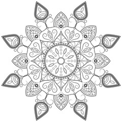 Circular in the form of a mandala for henna, mehndi, tattoos, decorations. Decorative ornament in ethnic oriental style. Coloring book page. Vector illustration isolated on white background