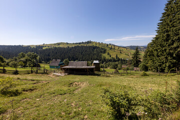 Buildings in a settlement in the mountainous Carpathians.