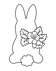A stylized image in the form of a rabbit with a flower. Outline on a white background hand drawn illustration on a white background