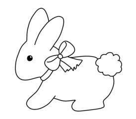 A stylized image of a gingerbread in the form of a rabbit with a bow. Outline on a white background hand drawn illustration on a white background