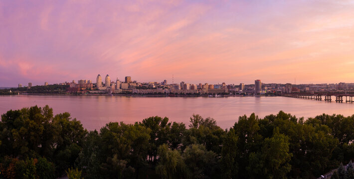 Panorama of the Dnipro at sunset