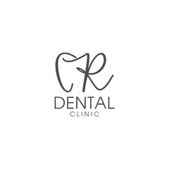 line art letter R tooth dental logo design