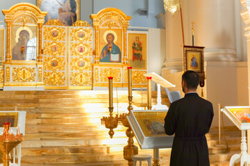 ST. PETERSBURG, RUSSIA - JULY 7, 2021: Church service at Smolny Monastery