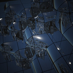 square 3d render illustration of blue glass surface