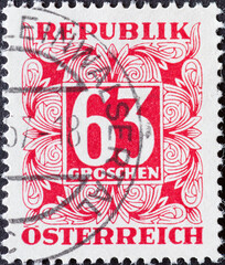 Austria - circa 1957: a postage stamp from Austria, showing the number three sixty in Digit in square frame