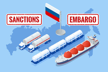 Sanctions, embargo on Russian gas and oil. Russia aggressor, war. Transportation, delivery, transit of natural gas