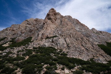 Alpine landscape. View of the rocky mountains in Cerro Catedral, Bariloche, Patagonia Argentina.