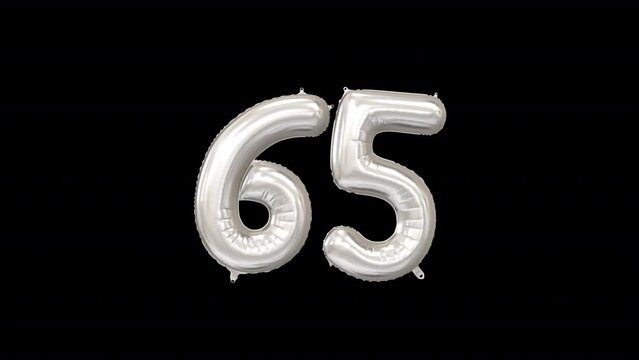 Anniversary Celebration Helium Balloon with Number 65. Loop Animation with Alpha Channel Prores 4444.