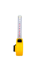 Measure Tape rolling auto carry belt clip isolated on white background, top view, opened, 9cm
