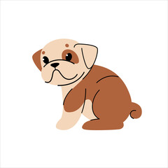 Bulldog. Cute dog character. Vector illustration in cartoon style for poster, postcard.