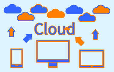 Cloud Computing Concept on Different Electronic Devices. Vector