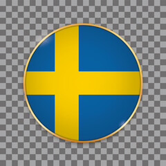 vector illustration of round button banner with country flag of Sweden