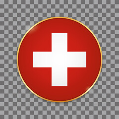 vector illustration of round button banner with country flag of Switzerland