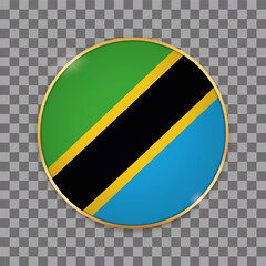 vector illustration of round button banner with country flag of Tanzania