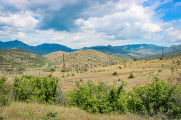 Naklejka premium View of hills, mountains and vineyards, Sudak, Crimea. Karabi-yaila.