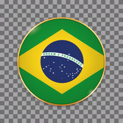 Obraz premium vector illustration of round button banner with country flag of Brazil