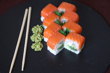 Sushi in black background 