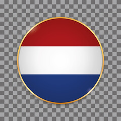 vector illustration of round button banner with country flag of Netherlands