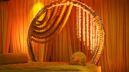 Colorful Festival Background, Indian wedding decor, yellow flower decoration
