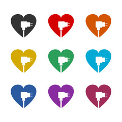 Electric extension cord and heart icon color set