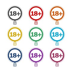 Plus 18 prohibition sign for people under eighteen years of age color set