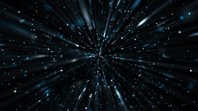 Glittering blue particles and shimmering light rays motion background animation. This abstract background is full HD and a seamless loop.