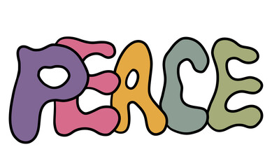 The word Peace in the retro style of the 60s, 70s.