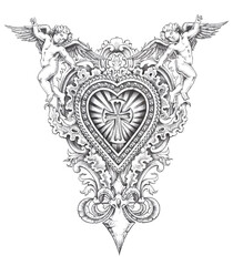 ornamental heart with cherubs and fleur de lis