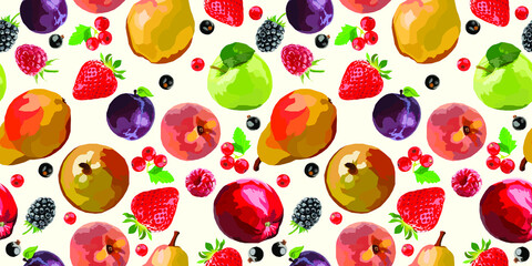 Vector seamless pattern with various fruits