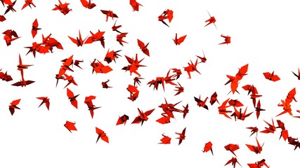 Red origami crane on white background.
3D illustration for background.
