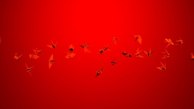 Red origami crane on red background.
3D illustration for background.